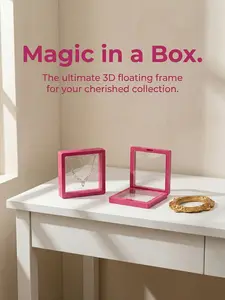 5-Pack (11cm×11cm) 3D Pink Floating Display Cases, Dustproof Jewelry Packaging, Transparent Hanging Storage Boxes with Elastic Membrane, for Necklaces, Bracelets, Rings, Coins, Earrings & Brooches, Suitable as Gift Boxes for Retail and Personal Use