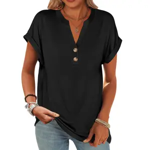 ANRABESS Women's Short Sleeve Henley Tops V Neck Summer Casual Loose Dressy Shirts Blouse Basic Tees