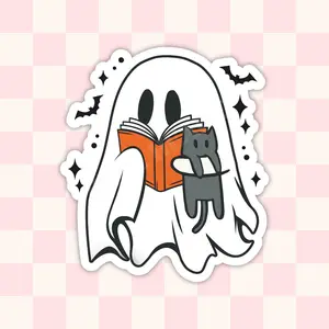 Halloween Ghost Sticker | Cute Bookish Ghost With Cat