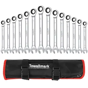 Garvee 14pcs Ratcheting Wrench Set, Metric 6-19mm, Fixed Head Chrome Vanadium Steel Spanners with Carrying Bag for Automotive, Home, and Workshop Use