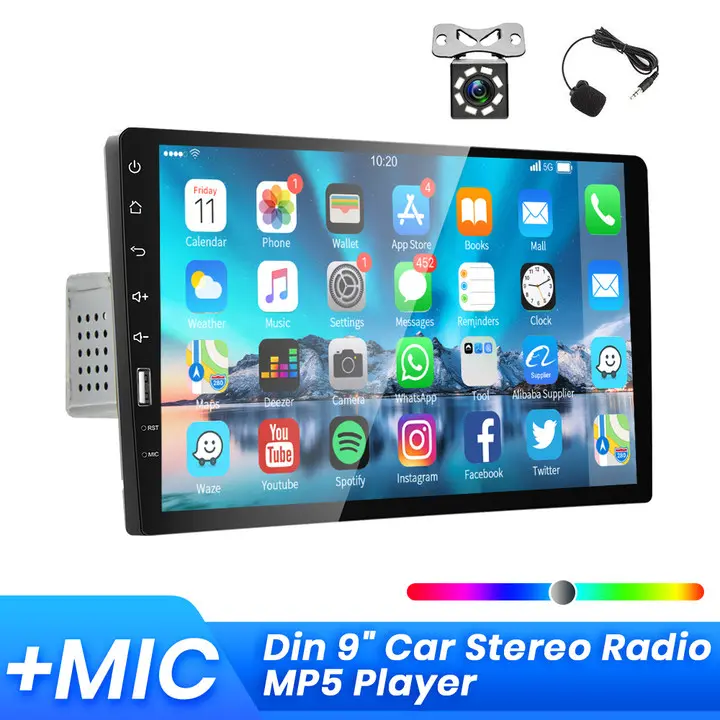 Rimoody 9-Inch Single Din HD Touch Screen Android Car Player - Win CE Dual System, Bluetooth Call, Backup Camera, FM, MP5, 4x45W Max Audio Receiver, External Microphone, Automotive Electronic Accessory, Father's Day Gift