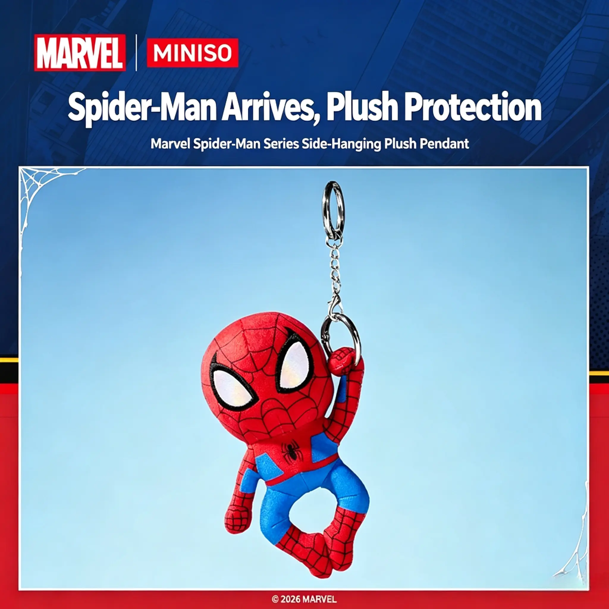 MONISO Marvel Spider-Man series web-shooter plush hanging ornament & side-hanging plush bag charm, anime merchandise, cartoon collectible, Back To School