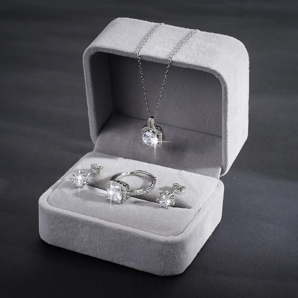 MEIITRUE Square Zircon Ring Earrings and Necklace Set for Women, 18K White Gold Plated Zircon Jewelry Set for Bridal Wedding Birthday Anniversary Party backtoschool