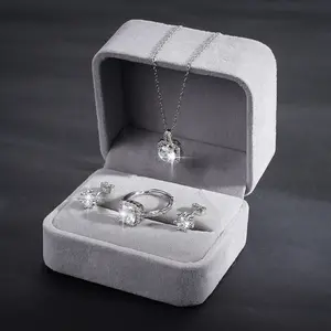 MEIITRUE Square Zircon Ring Earrings and Necklace Set for Women, 18K White Gold Plated Zircon Jewelry Set for Bridal Wedding Birthday Anniversary Party summerwins