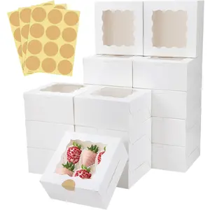 30 Pcs White Bakery Boxes with Window, White Paperboard Treat Boxes for Cookies, Pastry, Strawberries, Macarons