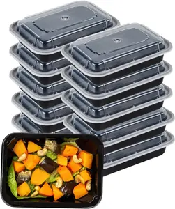 Green Direct Pack of 10 (16 oz) - Disposable Meal Prep and Take out black food containers with lids, Plastic Bento Lunch Box To Go