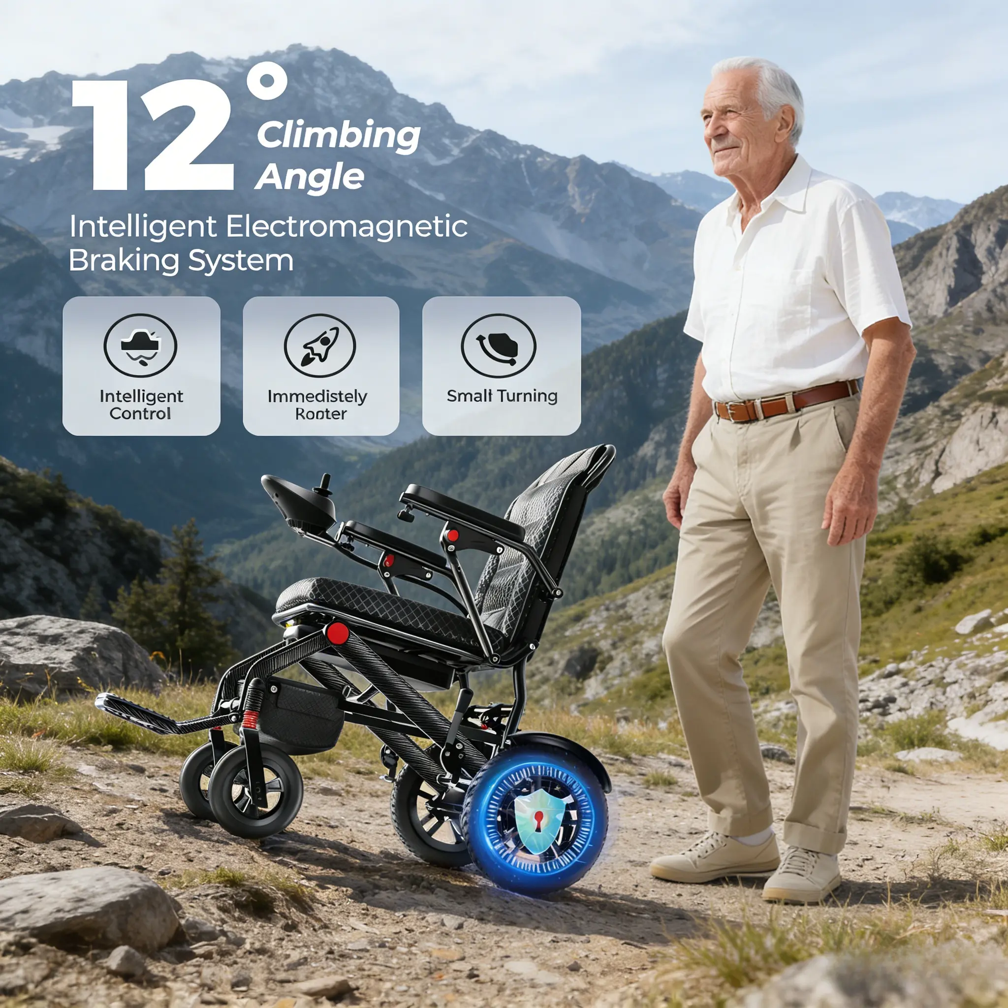 DDAPRO-X,Ultra-Light Folding Electric Wheelchair for Adults - 42 lbs, 500W Motor, 360 lbs Load Capacity, All-Terrain Mobility, 16 mi Range, 3-Hour Fast Charging (Suitable for Elderly/Disabled)