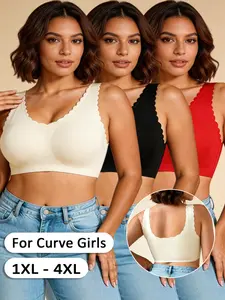 3 Pack U Back Lounge Bra, Wide Straps Supportive Wireless Molded Cup Soft Fabric Comfort All Day Wear