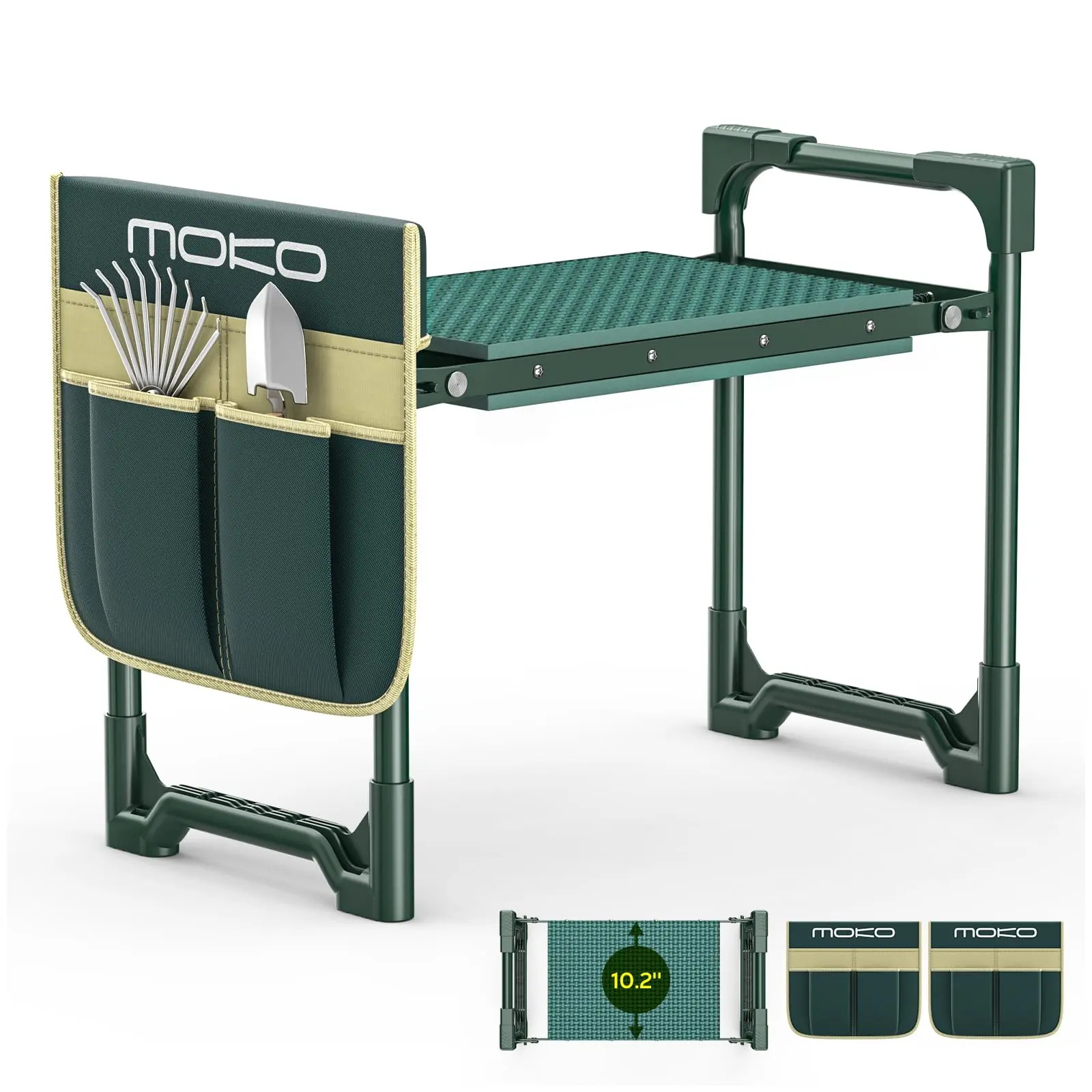 MoKo Garden Kneeler and Seat, 350 lbs Heavy Duty Foldable Gardening Bench with 10.2" Wide EVA Foam Cushion, 2 Detachable Oxford Tool Bags, 2-in-1 Garden Stool and Kneeling Pad, Gardening Gift for Women and Seniors