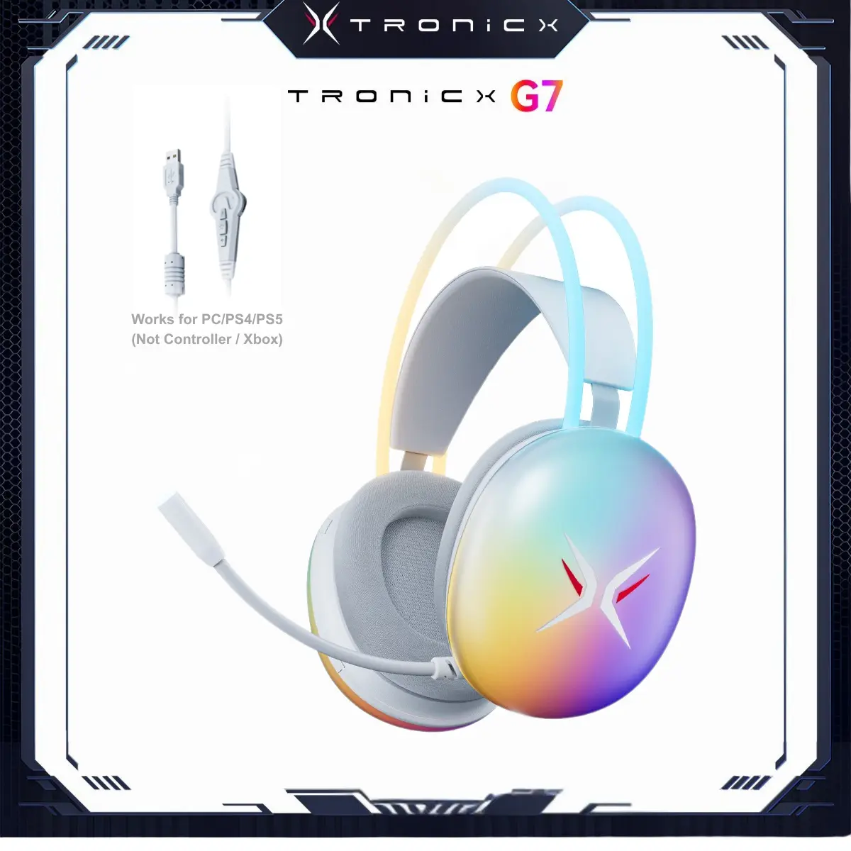 TAGRY TRONICX G7 Wired PC Gaming Headset with 50mm Driver, ENC Microphone, USB Headset with 7.1 Surround Sound, Control Box for PC/PS5/PS4/Switch Dock tiktokshopbacktoschool