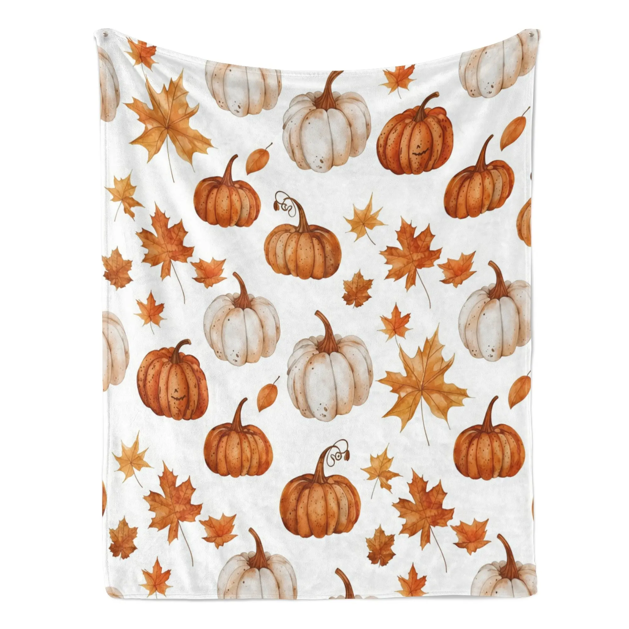 Fall Pumpkin Flannel Throw Blanket with Orange & White Pumpkins and Maple Leaf Print, Soft Cozy Lightweight Fleece Blanket for Couch, Bed, Sofa and Travel, Autumn Farmhouse Home Decor Gift for Women, Adults, Thanksgiving Halloween and Fall Decor Lovers