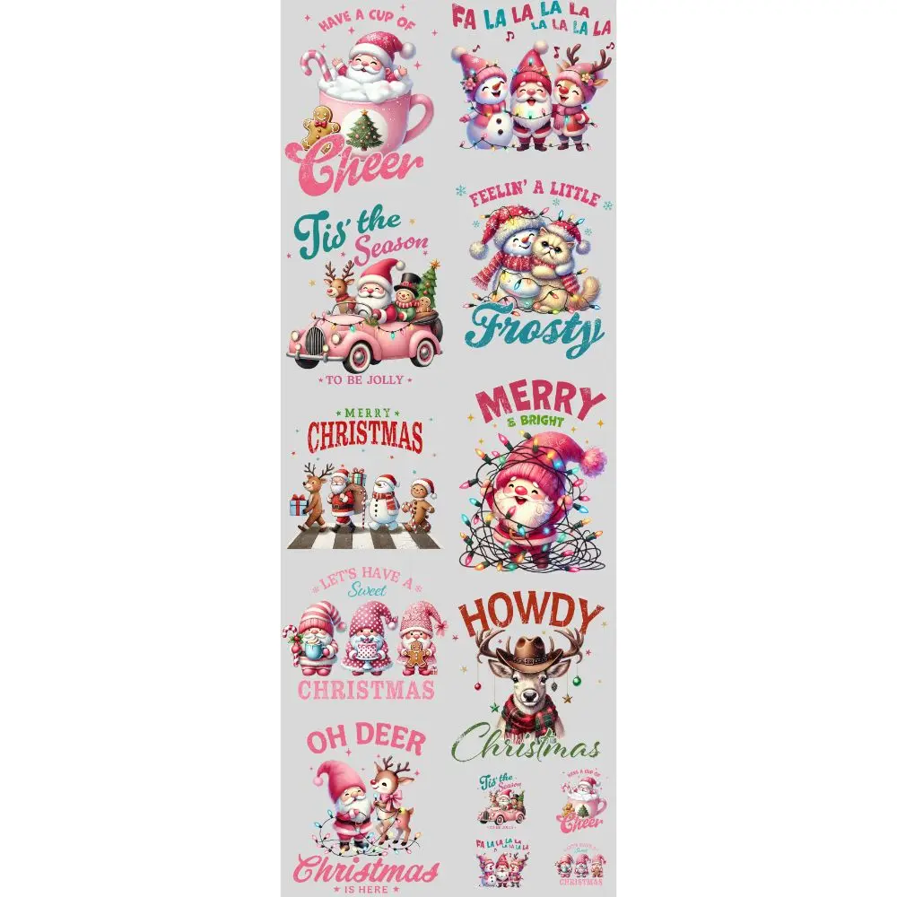 Cheerful Christmas DTF Transfers Gang Sheet 22” wide x 60” long DIY Direct to Film T Shirt Transfers