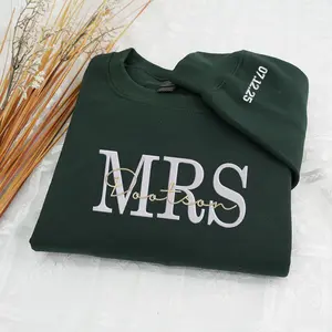 Embroidered Custom Mrs. Last Name Sweatshirt, Mr. Sweatshirt, Bride Crewneck Sweatshirt, Engagement Embroidered Sweatshirt, Wifey Pullover, Wife Gift Sweatshir
