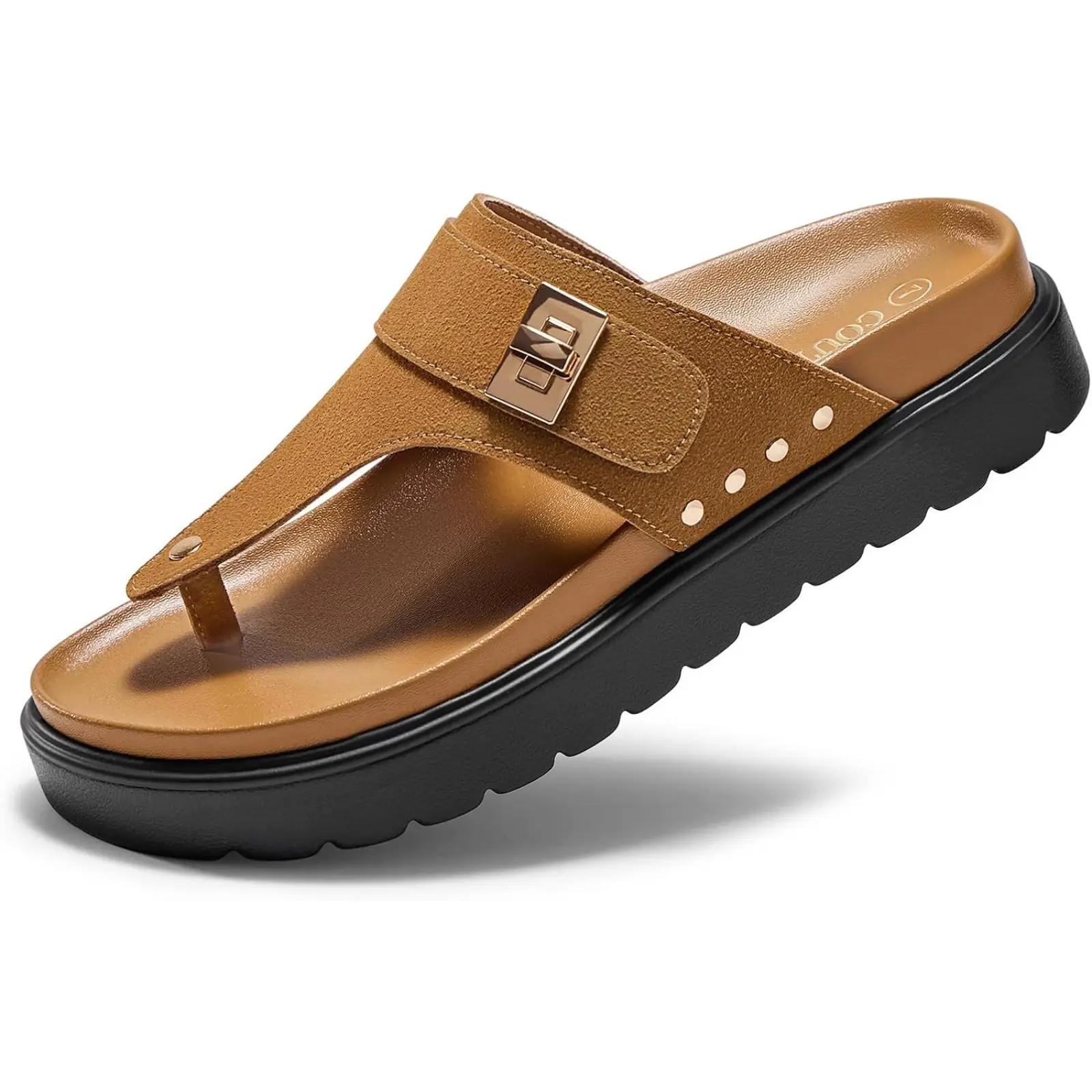 Coutgo Womens Platform Thong Sandals T-Strap Slip On Slides Summer Flats Beach Flip Flops tiktokshopbacktoschool
