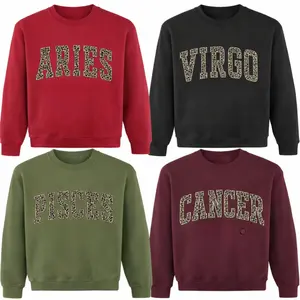 Full 12 Zodiac Leopard Print Sweatshirt – Minimalist Astrology Sign Pullover, Unisex Horoscope Streetwear Gift for Black, Military Green, Red, Maroon