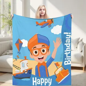 Super Warm BlanketChildren Picnic Cartoon B-Blippiing Throw Blanket Birthday Flannel Bedspread For Bedroom Fluffy Sofa Bed Cover . Polaris Blanket