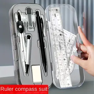 8-piece transparent plastic geometric compass and measuring ruler set - a durable drawing tool set with protractors, triangles, and erasers, suitable for schools and art projects, drawing tools, Christmas gifts, Measuring Marking Tool