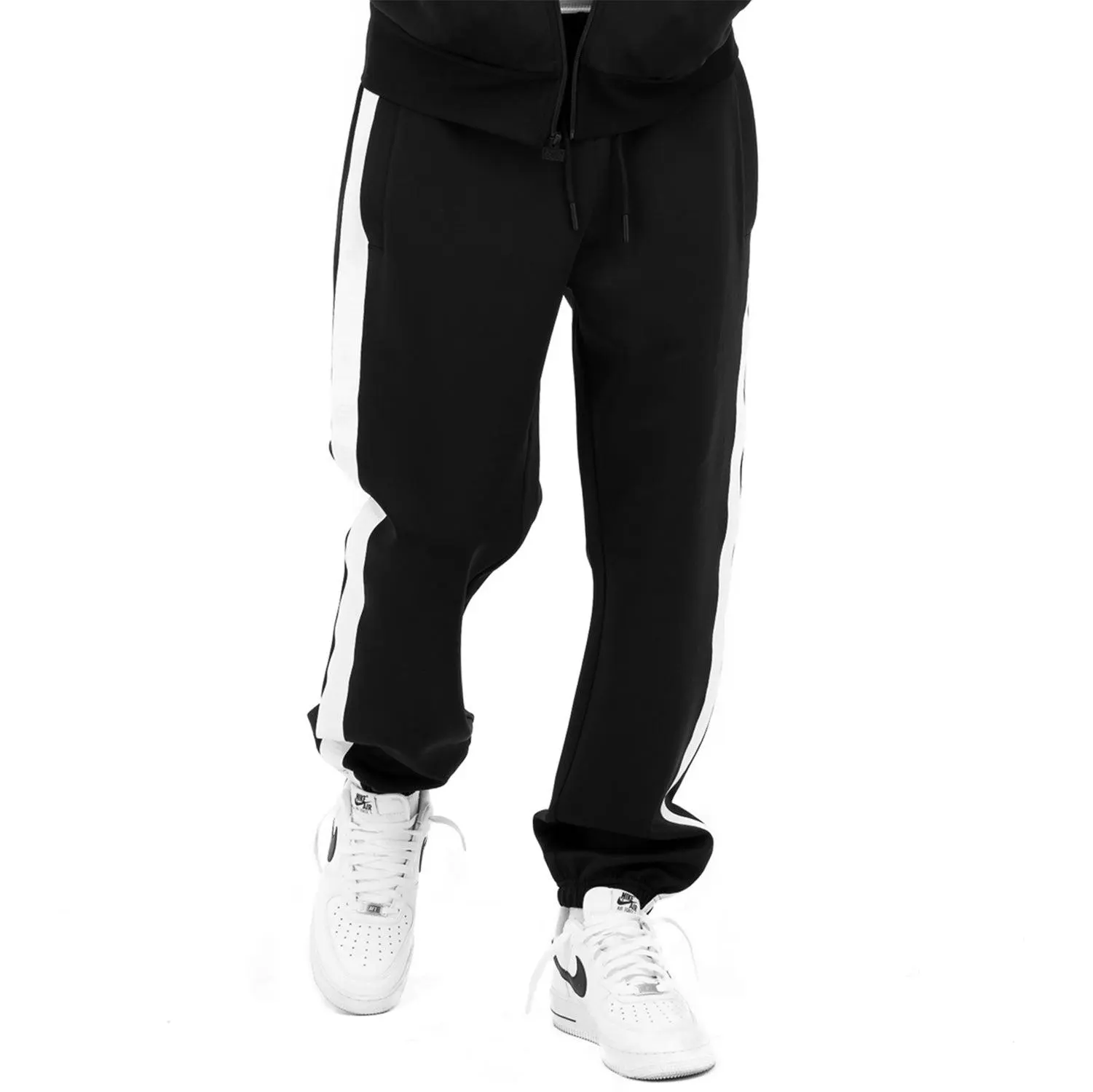 Pro Club Men's Elastic Waist Athletic Track Pants - Loose-Fitting, Thick Polyester Spandex Synthetics with Side Stripe, Metal Drawstring, Pockets, Hem, Woven Label, Athletic Look Activewear, Sporty Chic, Elastic Waist Pants
