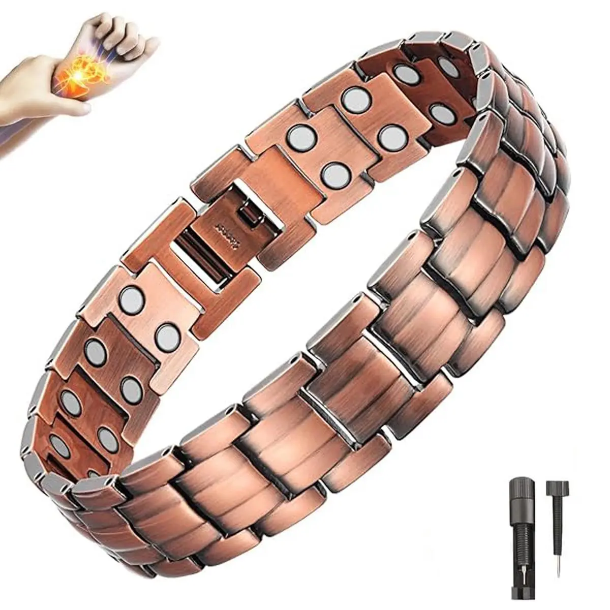 Pure Copper Bracelet with Double Row Design for Male Arthritis Relief - Adjustable Casual Magnetic Therapy Jewelry, Adjustable Copper Bracelet, Bracelets