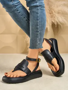 Women's Square Toe Flip Flop Sandals, Adjustable Ankle Strap, Thick Sole Comfortable, Casual Summer Beach Shoes, Party Footwear