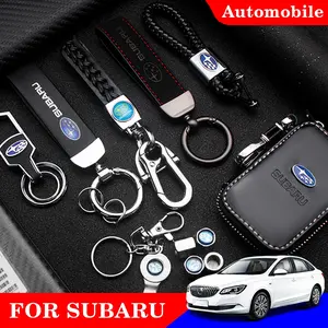 Subaru Car Metal Emblem Leather Keychain, Creative Car Logo Key Ring Accessory, Unique Car Key Chain Hanging Decoration, Car Ornament