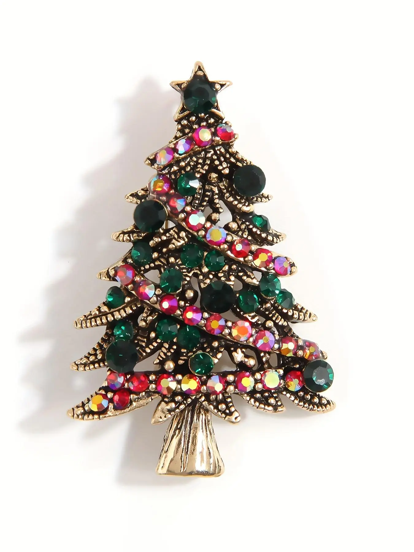 Vintage Colorful Rhinestone Decorated Christmas Tree Design Festive Brooch Jewelry, Fashionable Clothes Accessories for Women & Girls, Trendy All-match & Exquisite Brooch for Birthday Gift, Lapel Pin, Alloy Brooch Pin, Brooch Pin Clip