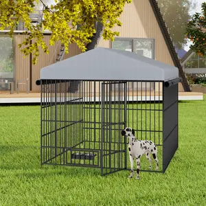 Aobtkel®Large Dog Kennel Outdoor Pet Pens Dogs Run Enclosure Animal Hutch Metal Coop Fence with Roof Cover(6.6'L x 6.6'W x 6.4'H)#Summervibes