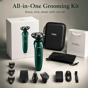 valla Men's Electric Shaver with Rechargeable Battery, 3-Blade Rotary Shaver with 3D Floating Head, IPX7 Waterproof for Wet & Dry Shaving, Olive Green