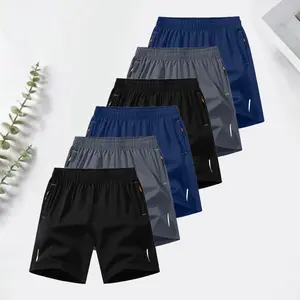 6-Pack Men’s Ice Silk Quick-Dry Sports Shorts – Summer Breathable Cool Mid-Thigh Shorts with Zipper Pockets and Reflective Stripes, Elastic Waist Drawstring, Running & Fitness Shorts, Multicolor Set