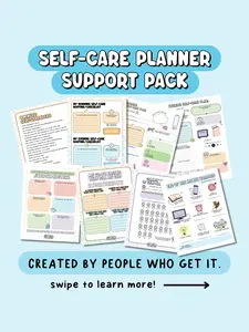 Self-Care Planner Notebook Support Pack - Customizable Roadmap, 170+ Self-Care Ideas, Guided Planner Pages for Consistency & Well-being