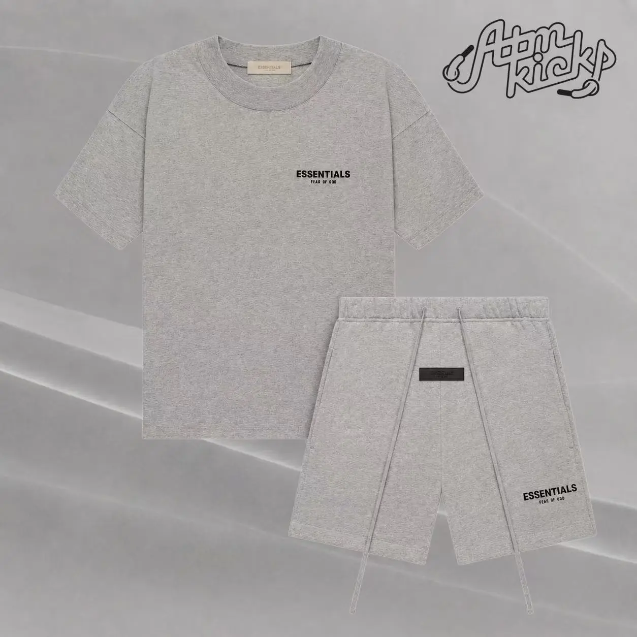 (Tee and shorts) Fear of God Essentials T-shirt & Shorts Set Dark Oatmeal OVER SIZE Casual Wear Comfortable Fit Simple Design Versatile Everyday Wear Menswear Tops Crewneck ShortSleeve Tropical