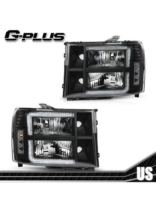 G-PLUS LED DRL Headlight Assembly Pair - Easy Install LED Light, Replacement Light for 07-13 GMC Sierra 1500/3500HD, 07-14 GMC Sierra 2500 HD Car Exterior Upgrade Lamp, Gmc Sierra 2500 2007-2014