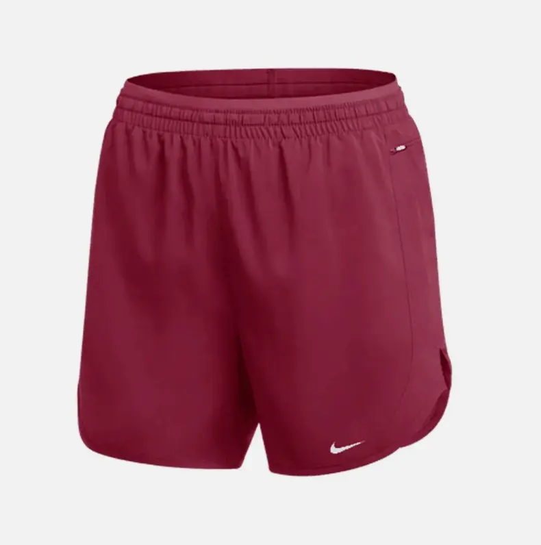 NIKE Women's Tempo Luxe 5" Running Shorts, Solid Blended Fabric Athletic Wear with Drawstring - Deep Maroon