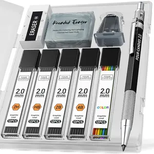 4 Candies 2MM Mechanical Pencil Set With Case, Artist Metal Lead Holder, 60 PCS Graphite Refill (HB, 2H, 2B, 4B, Color), Kneaded Eraser, Sharpener for Writing, Drawing, Sketching