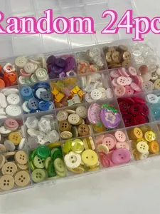 24pcs Grid Assorted Buttons for Sewing Projects, Mixed Color Resin Buttons with Storage Box, Round & Shaped Craft Buttons for DIY Crafts