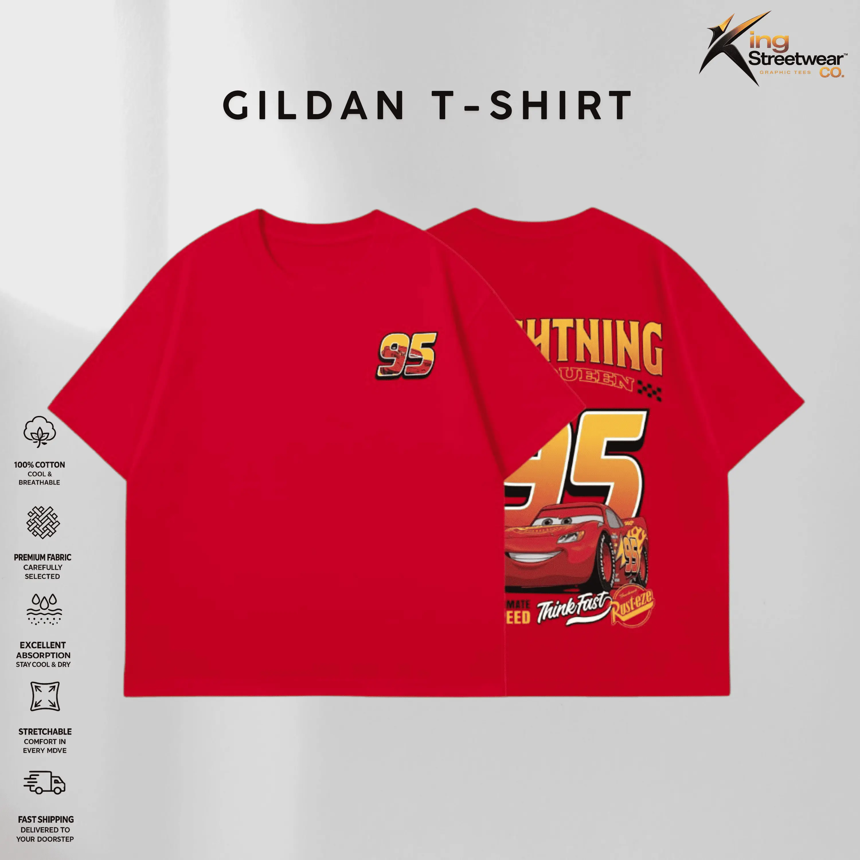 Retro Two Side Cars Gildan T-shirt,Cars Movie TShirt,McQueen and Mater Retro Vintage Unisex Oversized Anime Graphic Tee – Trendy Y2K Acid Gildan, Manga Game Movie Lover Gift For Fans Merch