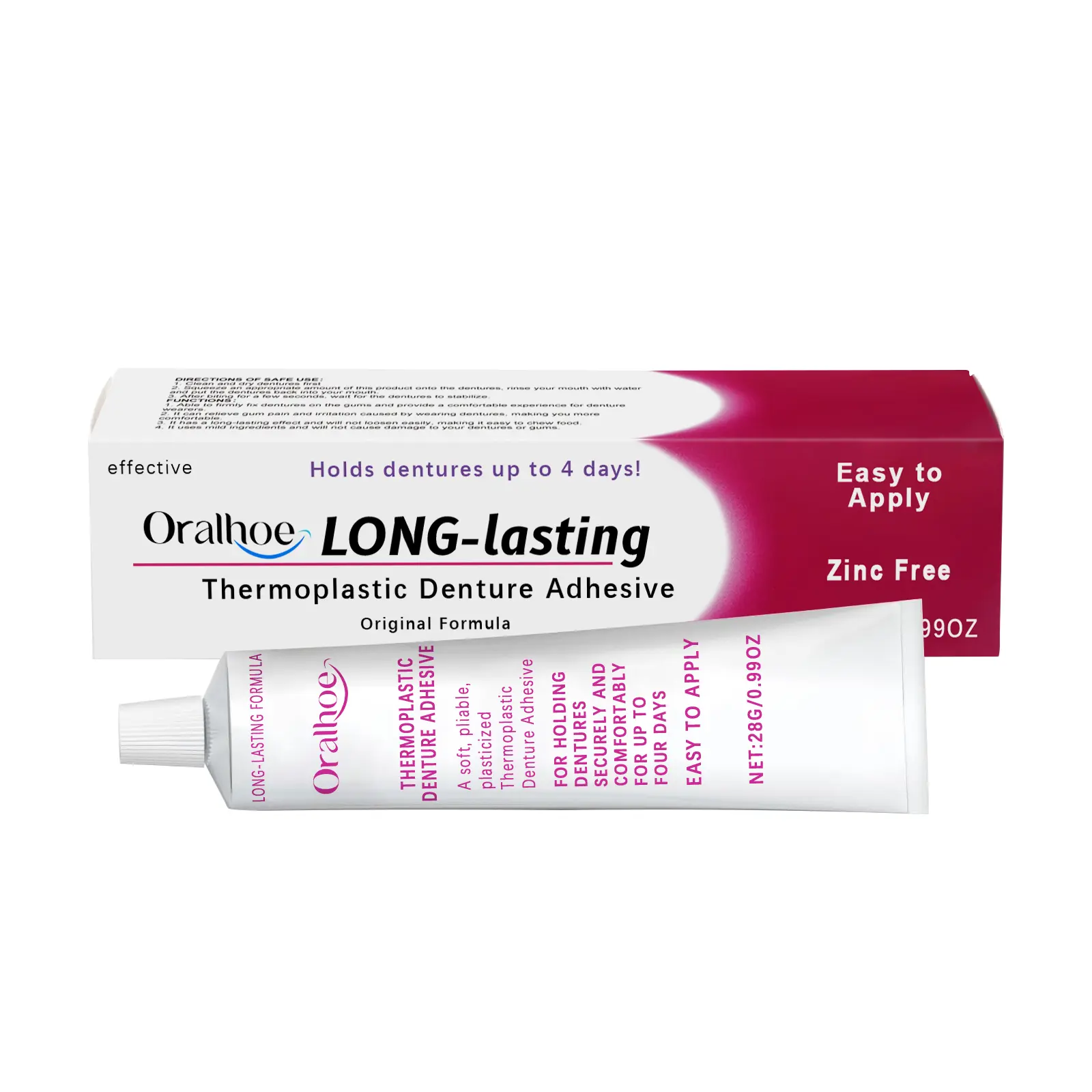 Thermoplastic False Teeth Denture Adhesives with a 4-Day Hold, Comfortable & Moldable Cellulose Formula for Daily Dental Care, Mouth Care, Those With Dentures, Apply Onto Denture