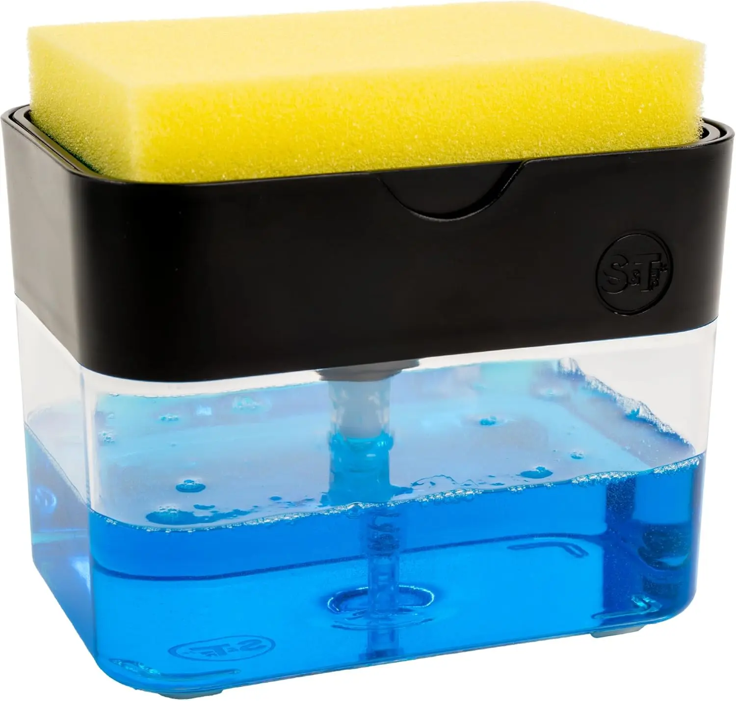 S&T INC. Dish Soap Dispenser and Sponge Holder for Kitchen Sink with Enhanced Features, Sponge Included, 13 Ounces, Matte Black Schroeder Tremayne Inc
