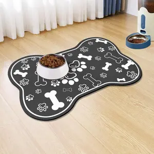 Dog Cat Mat for Food and Water,Rapid Absorbent Pet Feeding Mat, Bone Shaped Dog Placemat Bowl Mat with Rubber Backing,No Stains Pet Food Mats Indoor, Pet Accessories Supplies,Pink 12"×18"