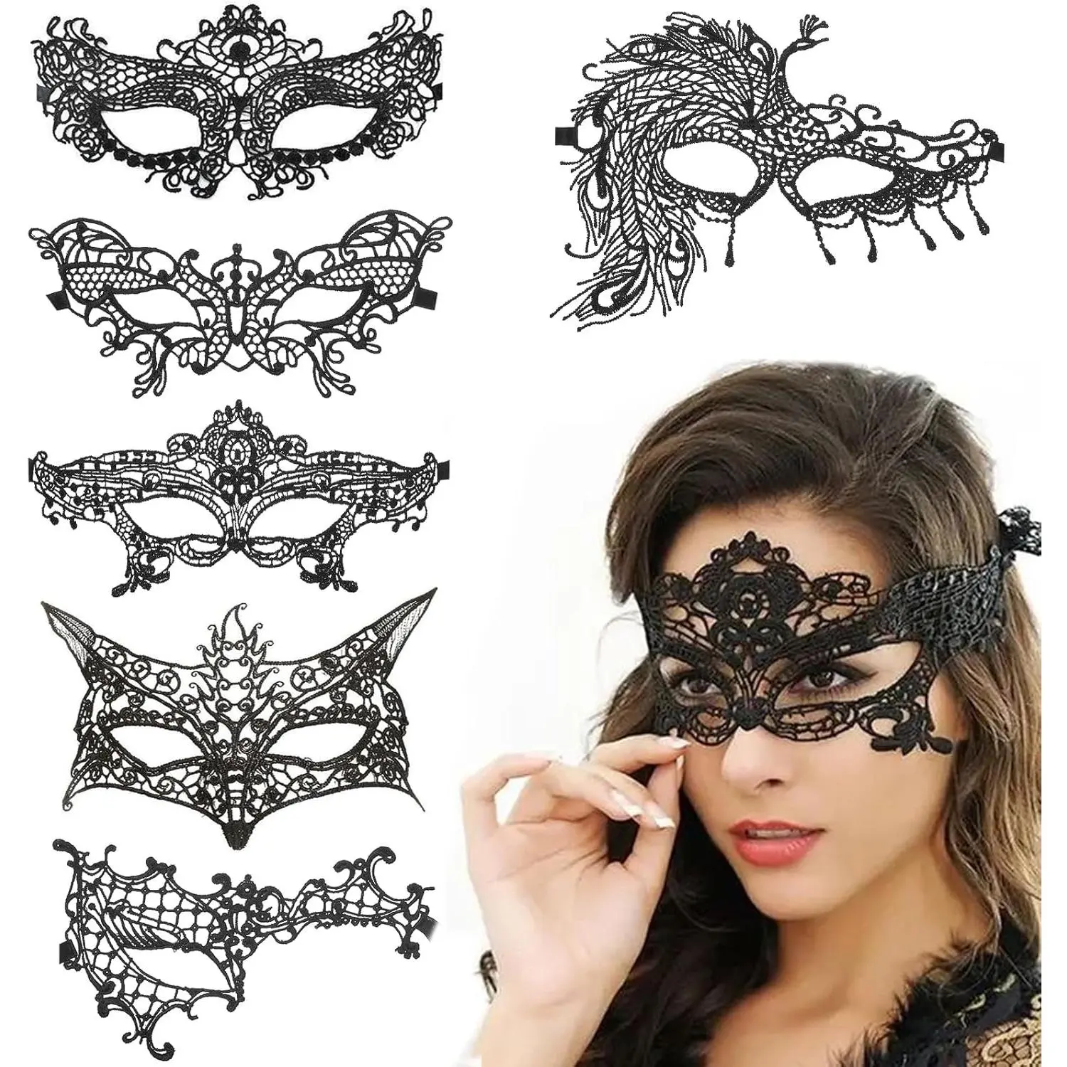 Lace Masquerade Mask for Women - Venetian Party Eye Mask for Carnival, Prom, Mardi Gras, Costume Accessories