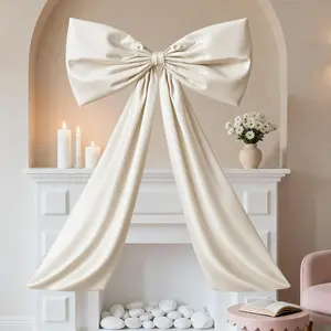 Beige Large Bow Decor Big Bow for Room, Coquette Giant Ribbon Tie for Birthday Party Backdrop Wall Decor, Bows Decor for Room Wedding Baby Shower Decorations (Beige, 24 x 36 Inches)