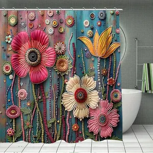 1/4 Embroidered Flower Design Bathroom Set, Includes Floor Mat, Toilet Seat Cover, Bath Curtain, Bathroom Decoration Accessories, for Home Decor, Floor Mat with Resilience, Water Absorption & Anti-Slip, Ideal Gift