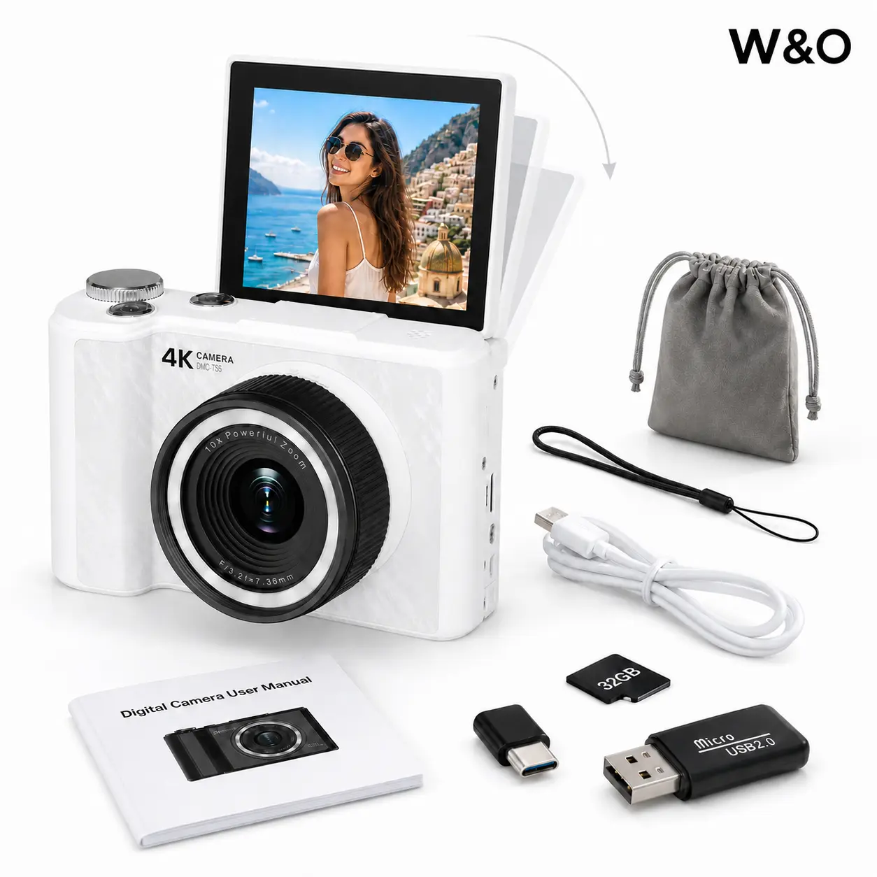2026 Digital Camera for Photography, Vlogging Camera with 180° Flip Screen, Fill Light, 16X Digital Zoom and 32GB Card, Easy Point and Shoot Camera for Students and Young Women, Back to School Gift Idea
