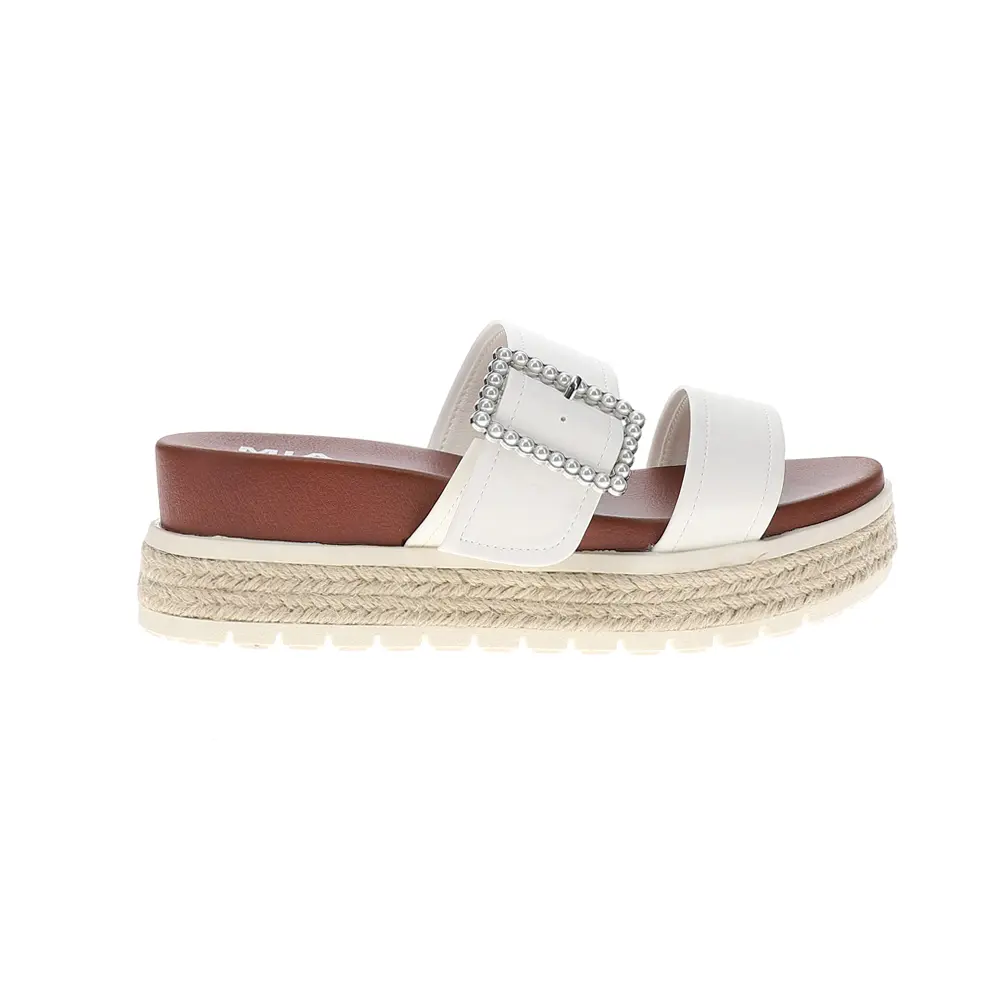 MIA Womens Kika Rhinestone Platform Espadrille Slide Casual Sandals Casual Mid Heel 2-3" - White
