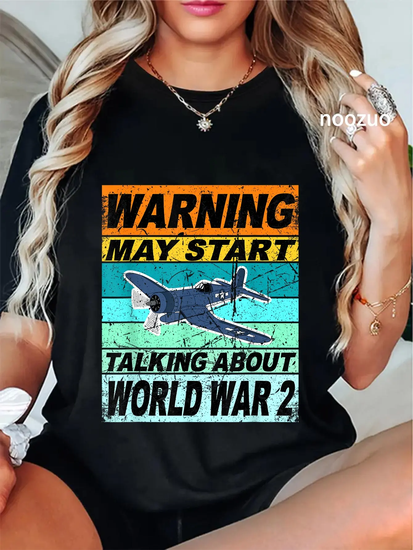 100% Cotton Retro Warning May Start Talking About WW2 Shirt World War II T-Shirt