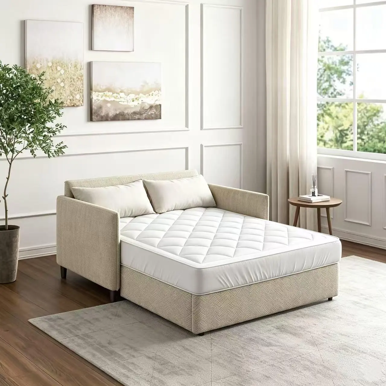 Sofa Bed Mattress Pad – 3M Stain Release, Secure Fit Knit Skirt, Anti-Microbial, OEKO-TEX. Vacuum Compressed – Unbox & Unroll. Perfect for Guest Beds