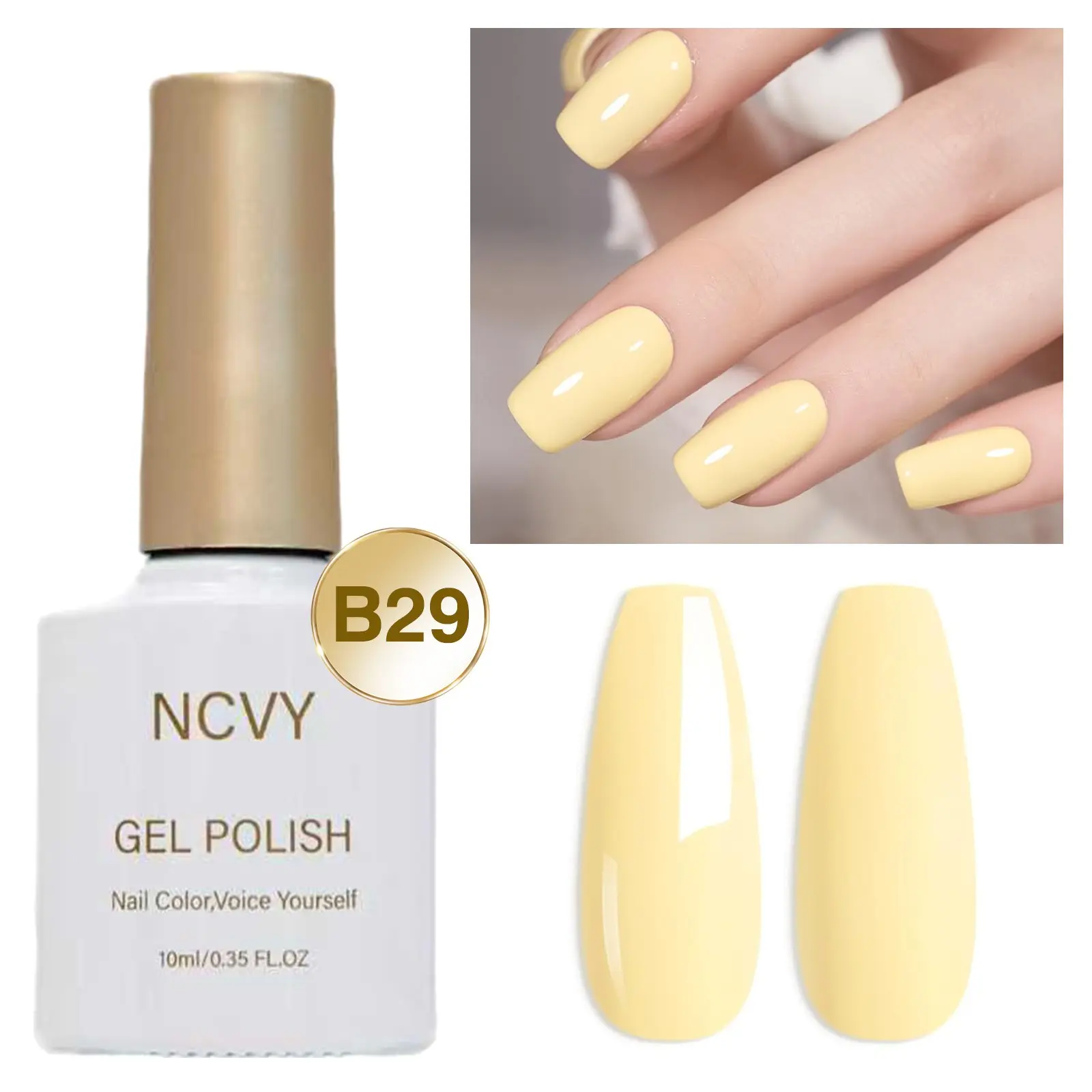 NCVY Butter Yellow Gel Nail Polish, 10ml/0.35oz, Nail Care, Manicure Salon, Nail Polish Gifts, Long-lasting removable UV/LED gel polish, easy for beginners, perfect for DIY nail art at home, ideal gift for spring and summer, Gel Based