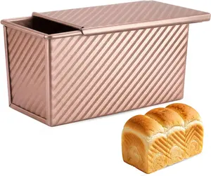 Pullman Loaf Pan with Lid, Aluminized Steel 1 Lb Nonstick Sandwich Bread Pan for Homemade Bread, 8.4x4.8 Inch Professional Rectangular Loaf Pan with Dough Scraper and Cutter
