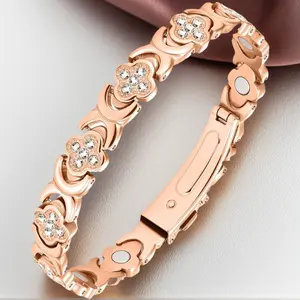 Copper Bracelets for Women , Pure Copper Magnetic Bracelet with 3500 Gauss Effective Magnets cubic zirconia bangle Outdoor fun adjustable health  gift