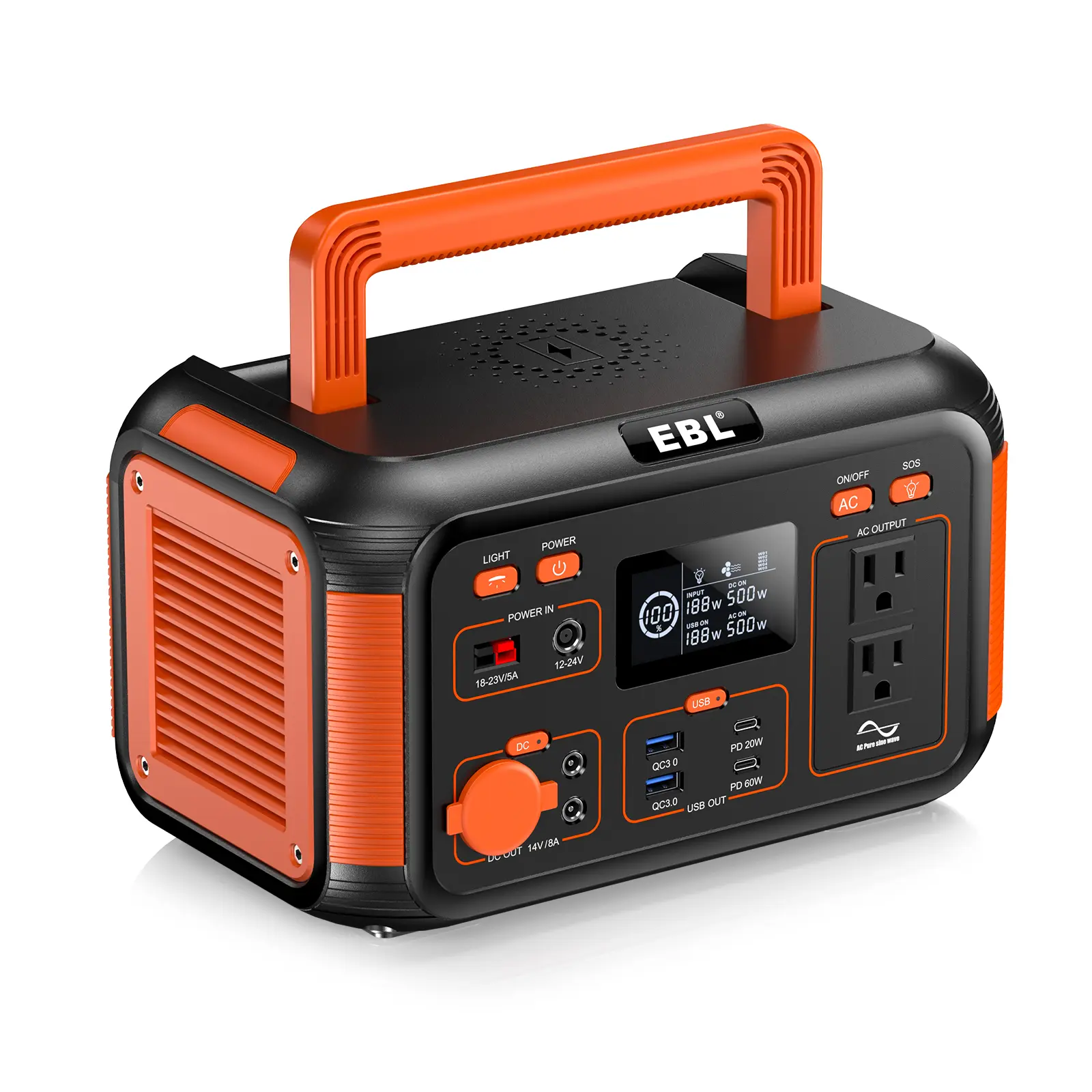 EBL 500W 444Wh Portable Solar Generator Power Station, 100% Pure Sine Wave Lithium Battery Backup Pack, Optional Matching Solar Panel Available For Outdoor Camping, RV Trips & Household Blackout Emergencies